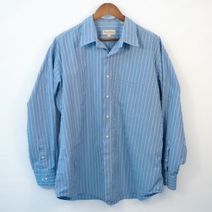 Tommy Bahama Men's Blue Stripe Long Sleeve Shirt 17.5 Neck, 34/35 Sleeve